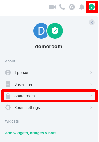 Share icon marked in the chat view of the room